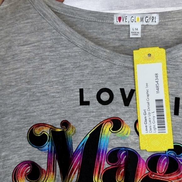 Love Glam Girl Dani Long Sleeve Grey Top NEW L 14 Holographic Rainbow Lace Up - Picture 2 of 4